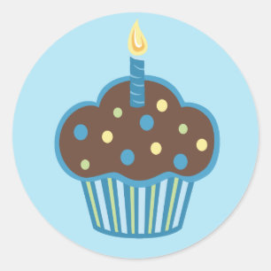Joyeux Sticker Cupcake Bleu anniversaire