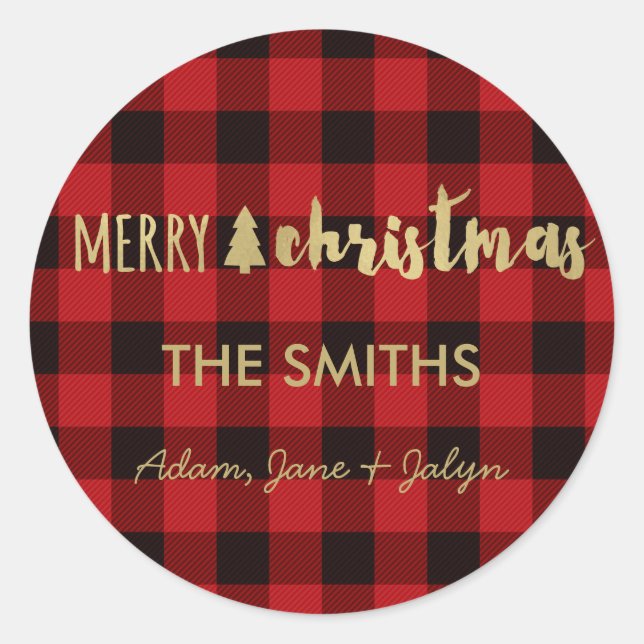 Joyeux Sticker de Noël Buffalo Check et or (Devant)