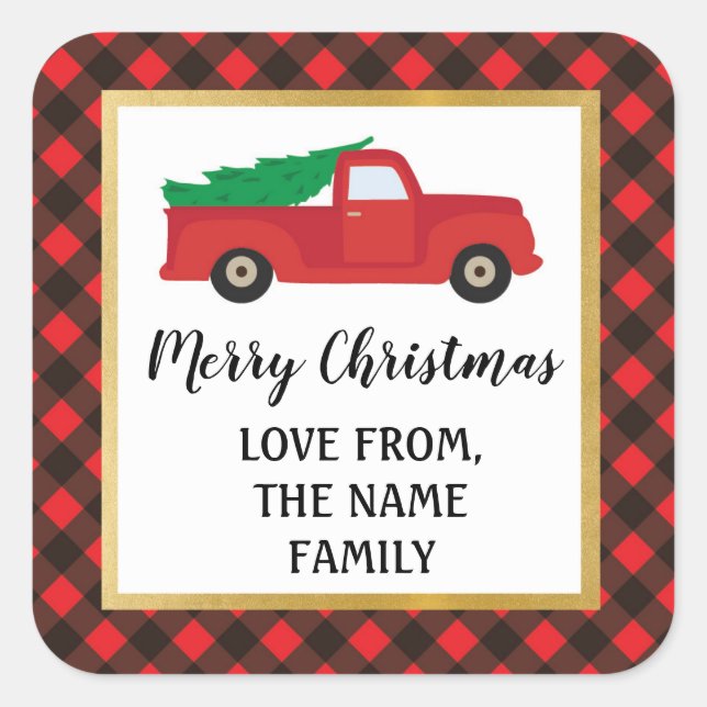 Joyeux Sticker de Noël Étiquettes Camion Rouge Pla (Devant)