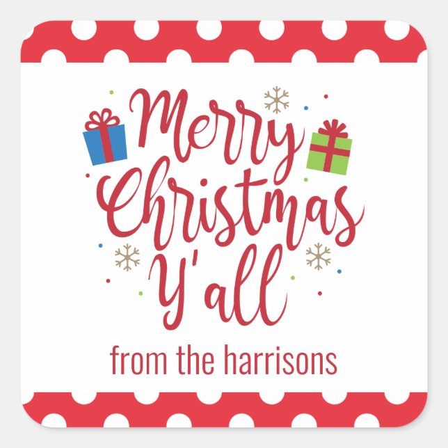 Joyeux Stickers cadeaux de Noël Y'all Christmas (Devant)