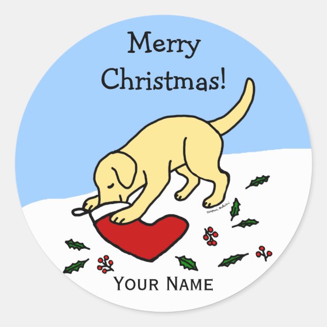 Joyeux Stickers Cartoon Jaune Lab Noël (Devant)