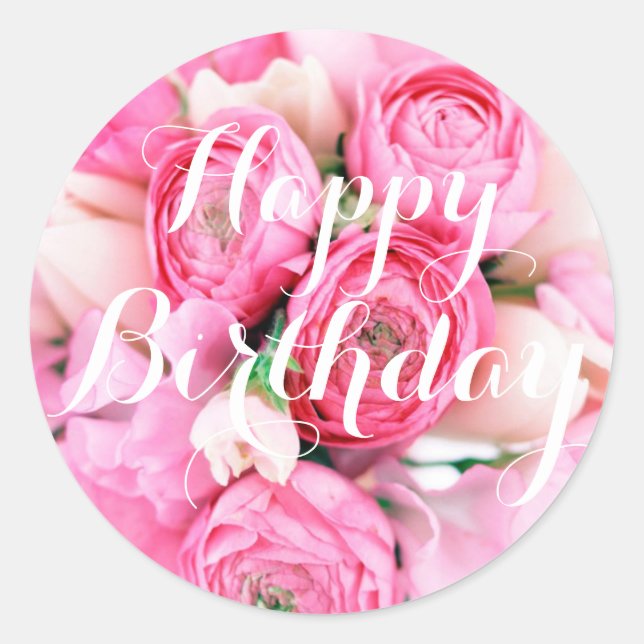 Joyeux Stickers Fleurs Roses Anniversaires (Devant)