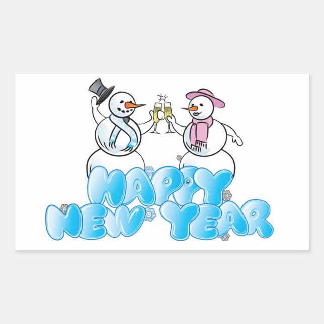 Joyeux Stickers Rectangle du Nouvel An / Snowmen (Devant)