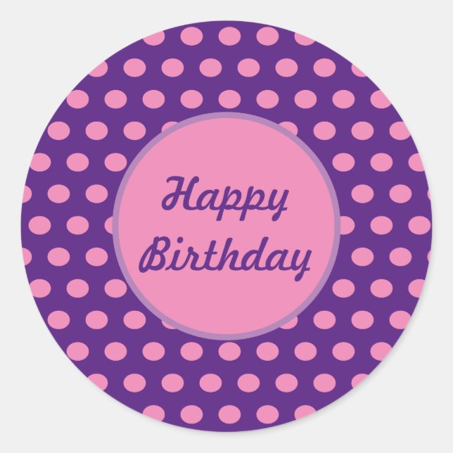 Joyeux Stickers ronds Poka Dot Anniversaire (Viole (Devant)