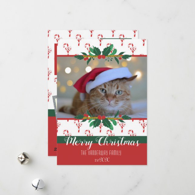 Joyeux Sucre de canne de Noël Vaches Photo Carte d (Devant/Arrière en situation)