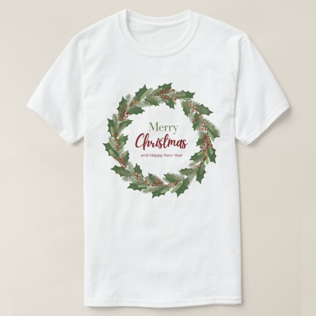 Joyeux T-shirt couronne de Noël (Design devant)