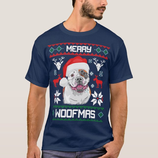 Joyeux T-shirt de Noël de Woofmas de bouledogue (Devant)