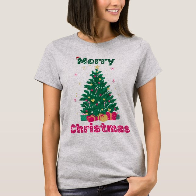 Joyeux T-shirt gris Christmast pour femmes (Devant)