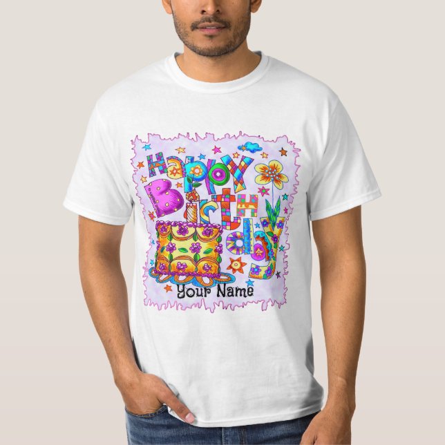 Joyeux t-shirts au gâteau d'anniversaire (Devant)