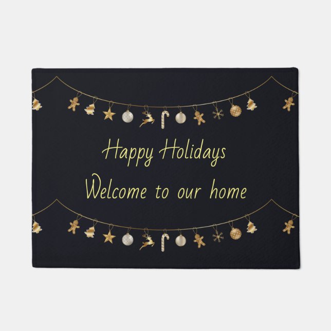 Joyeux tapis de porte des fêtes. Personnalisable . (Devant)