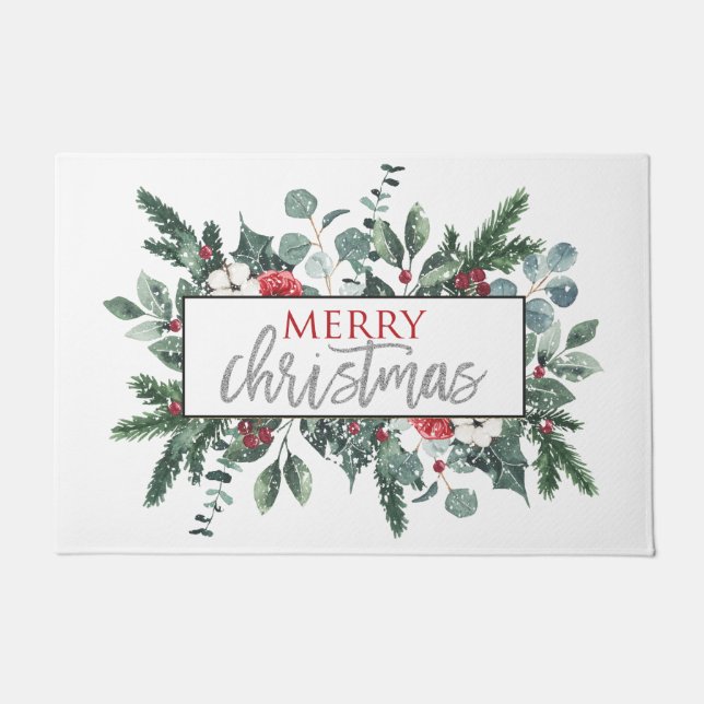 Joyeux tapis de porte fleurie hiver Noël (Devant)