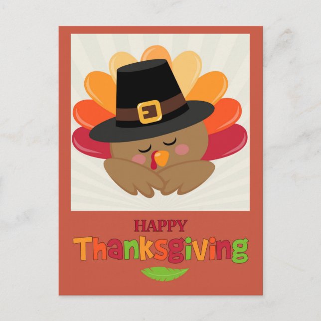 Joyeux Thanksgiving Jolie Carte De Vœu Dinde De De (Devant)