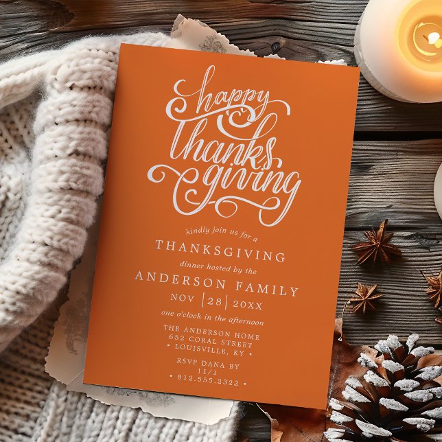 Joyeux Thanksgiving Moderne Carte Orange Dîner (Créateur téléchargé)