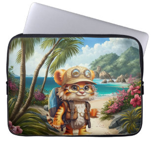 Joyeux Tiger Cub avec sac à dos et café