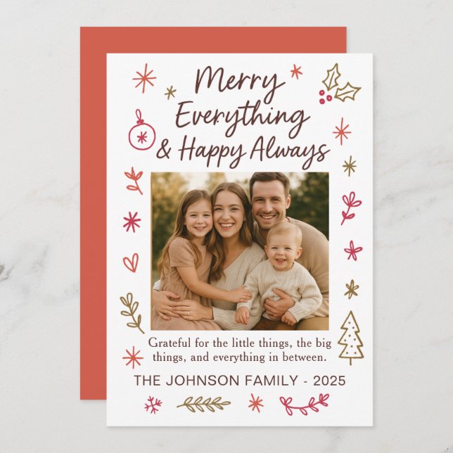 Joyeux tout Scribble Doodle Carte de Noël (Devant / Derrière)