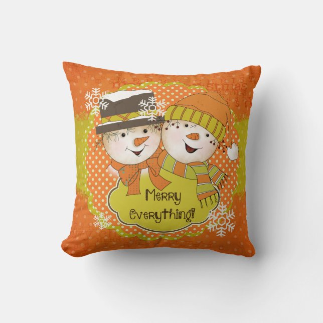Joyeux Tout Snowmen Couple Coussin de vacances (Recto)