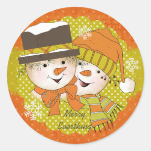 Joyeux tout Sticker rond Snowmen