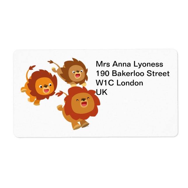 Joyeux trio de mignons Étiquette de Lions caricatu (Devant)