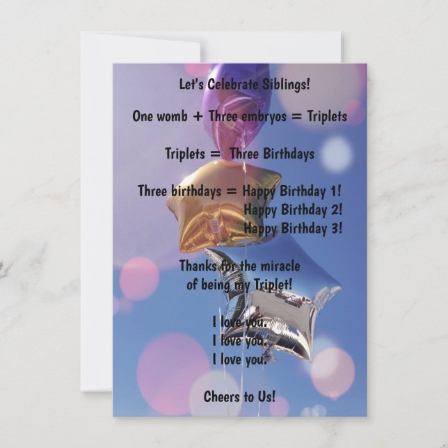 Joyeux Triplet d'anniversaire ! Carte de vœux simp (Devant)