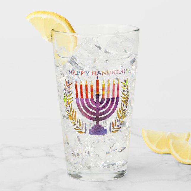 Joyeux Tumbler en verre Hanoukka (Devant glace)