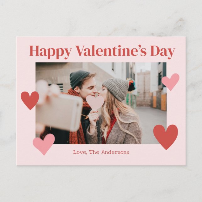Joyeux Valentines Day Coeur Carte photo rose (Devant)