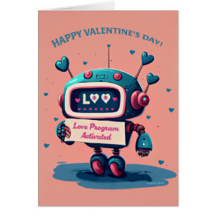 Joyeux Valentines Day mignon Robot bleu, Coeurs am