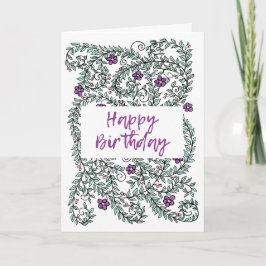 Joyeux vin de carte d'anniversaire avec fleurs