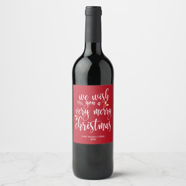 Joyeux Vin de Noël Étiquettes Rouge Blanc Lettré (Devant)