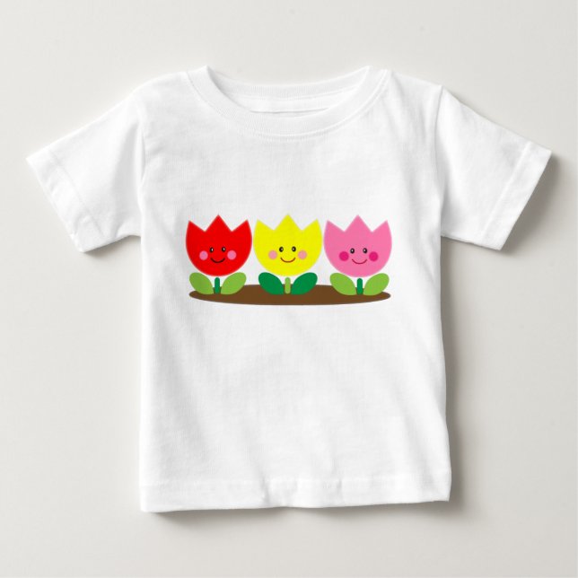 Joyeux visage Tulip Fleurs Jardin art T-shirt (Devant)