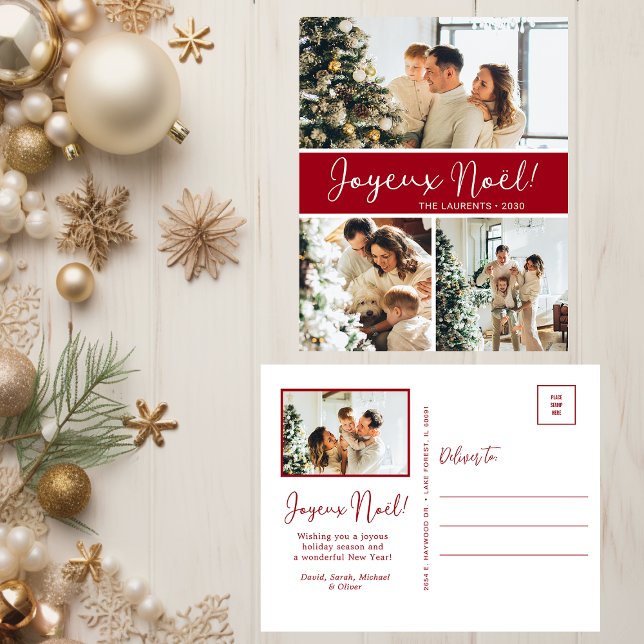 Joyeux Weihnachten 4 Foto Holiday Postkarte (Von Creator hochgeladen)