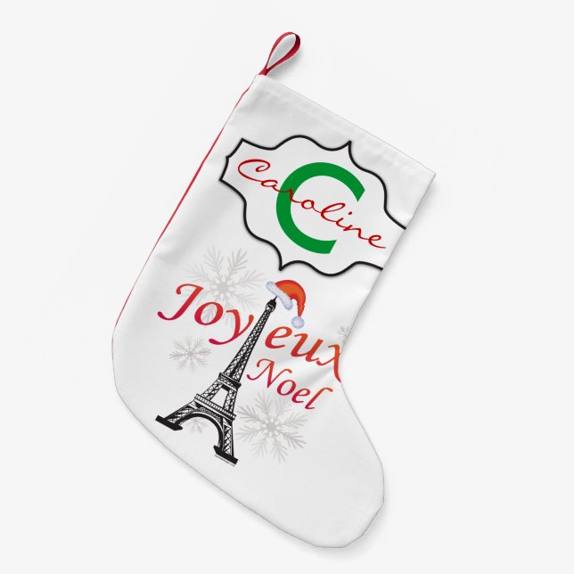 Joyeux Weihnachten Eiffel Tower Personalisiert Kleiner Weihnachtsstrumpf (Vorderansicht (hängend))