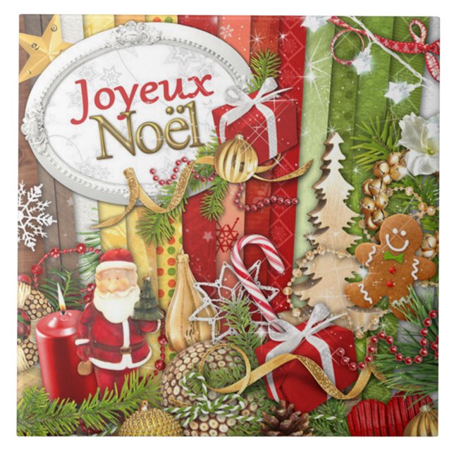 Joyeux Weihnachten ( Französisch frohe Weihnachten Fliese (Vorderseite)