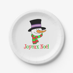 Joyeux Weihnachten Französischer Cartoon Snowman Pappteller
