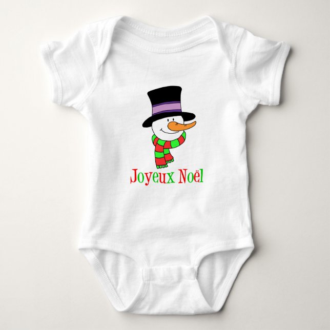 Joyeux Weihnachten French Snowman Baby Strampler (Vorderseite)