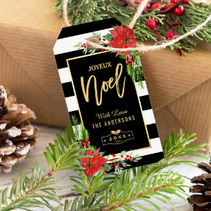 Joyeux Weihnachten Frohe Weihnachten Red Poinsetti Geschenkanhänger