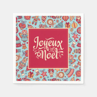 Joyeux Weihnachten Frohe Weihnachtsfritte Muster Serviette