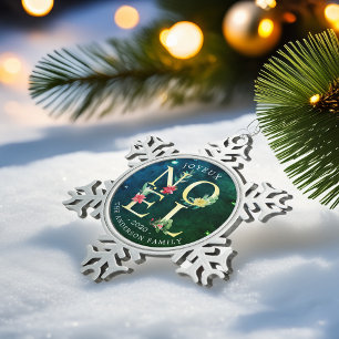 Joyeux Weihnachten Frohe Weihnachtswünsche Neues J Schneeflocken Zinn-Ornament