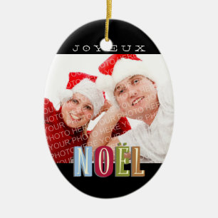 Joyeux Weihnachten funkelnagelblaue Weihnachtsfeie Keramikornament