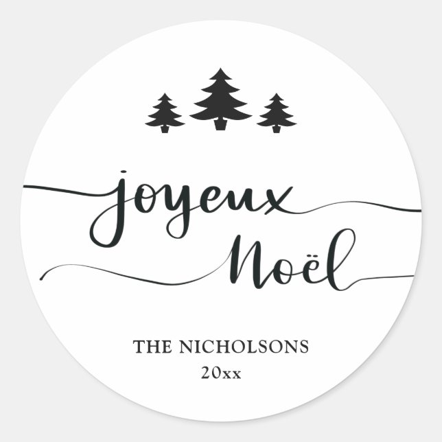 Joyeux Weihnachten | Handgeschriebene moderne Holi Runder Aufkleber (Vorderseite)