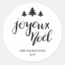 Joyeux Weihnachten | Handgeschriebener moderner Ur Runder Aufkleber
