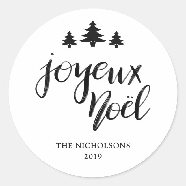 Joyeux Weihnachten | Handgeschriebener moderner Ur Runder Aufkleber (Vorderseite)