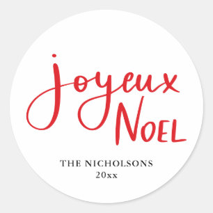 Joyeux Weihnachten Handgeschriebenes Red Script Runder Aufkleber