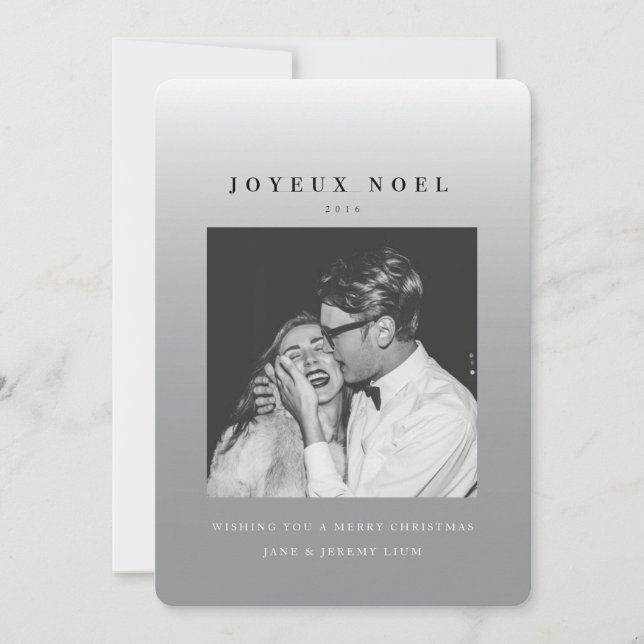 Joyeux Weihnachten Ombre Christmas Foto Card (Vorderseite)