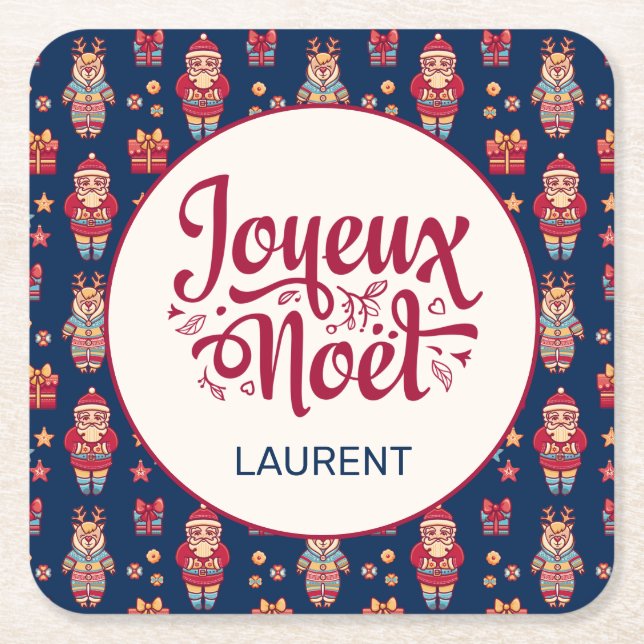 Joyeux Weihnachten Personalisiert Rechteckiger Pappuntersetzer (Vorderseite)