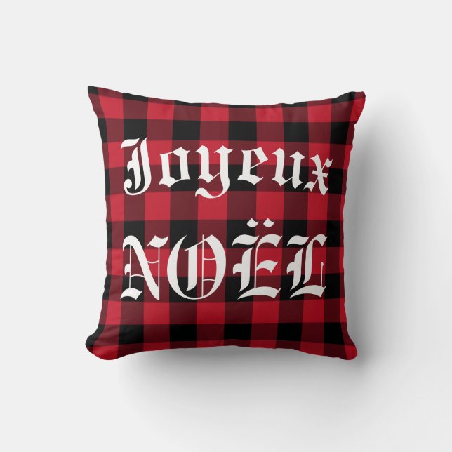 Joyeux Weihnachten Red Black Buffalo Karo Lumberja Kissen (Vorderseite)