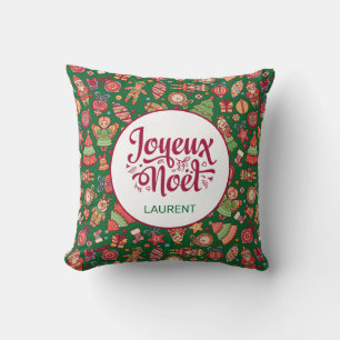 Joyeux Weihnachten Retro Green Kissen