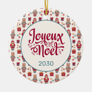 Joyeux Weihnachten Retro Santa Cream Keramik Ornament