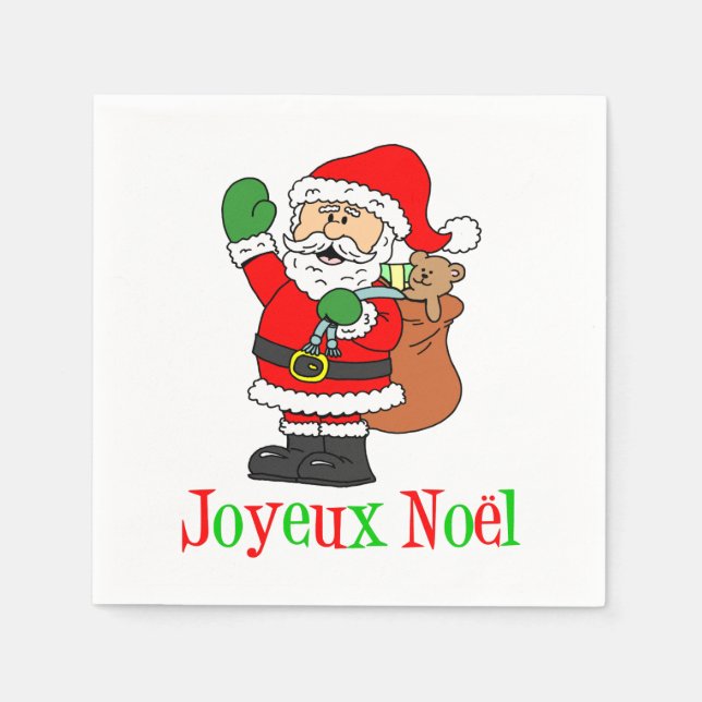 Joyeux Weihnachten Santa French Christmas Napkins Serviette (Vorderseite)