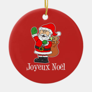 Joyeux Weihnachten Santa on Red Ornament