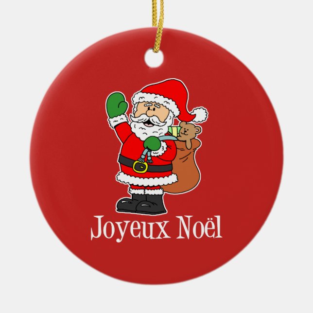 Joyeux Weihnachten Santa on Red Ornament (Vorne)